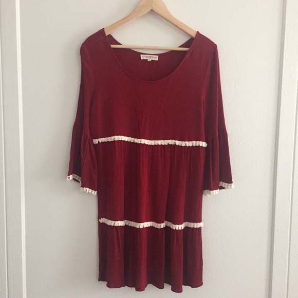 Altar’d State Berry Tunic with White Pom Fringe - Medium - Picture 1 of 7